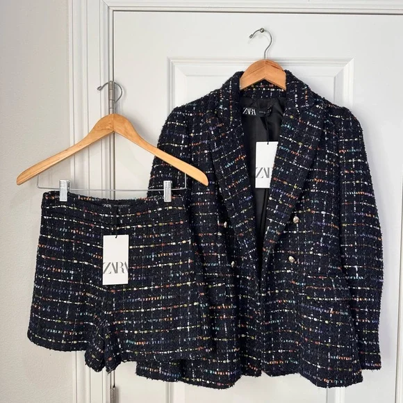 ZARA Tweed Blazer & Shorts Set - Size XS